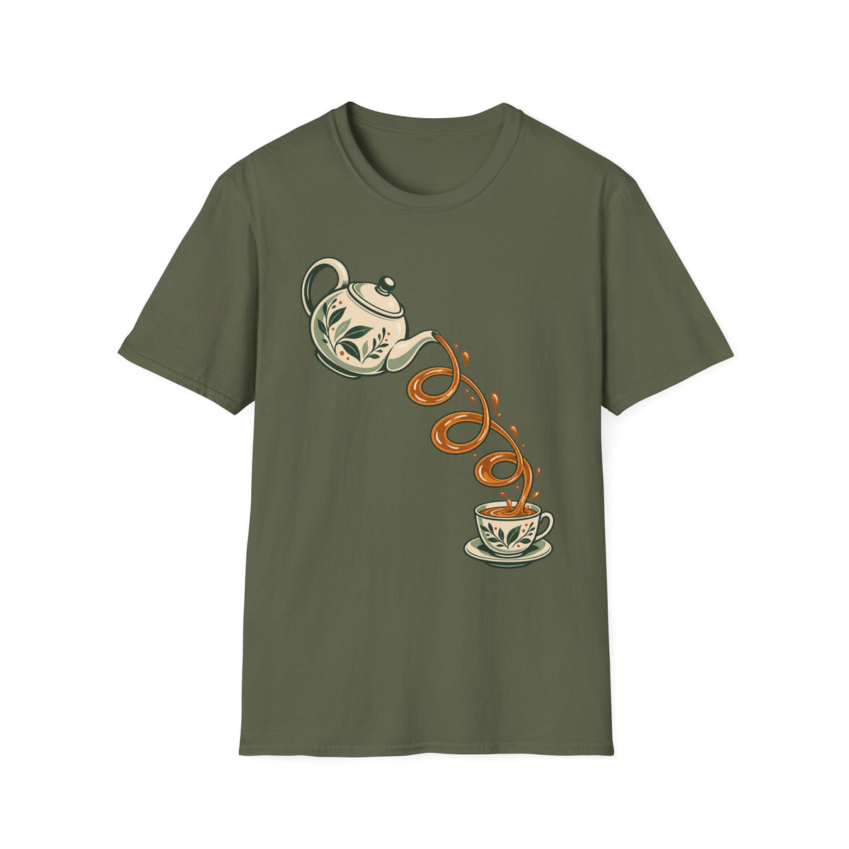 Coffee Lover T-Shirt with Vintage Teacup and Coffee Pot Design
