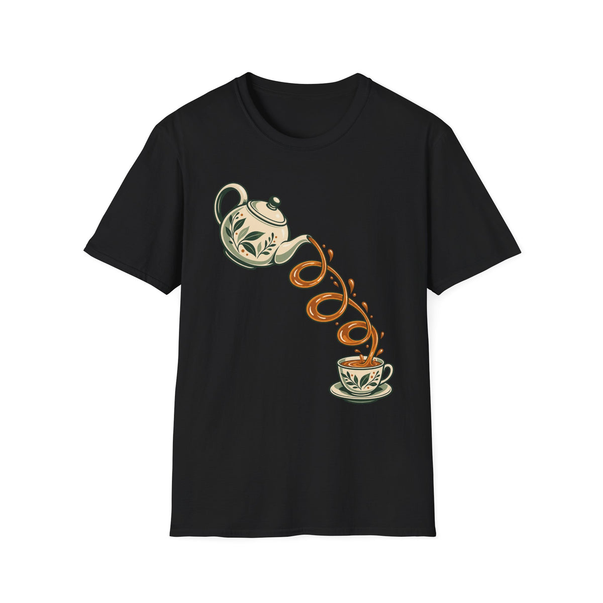 Coffee Lover T-Shirt with Vintage Teacup and Coffee Pot Design