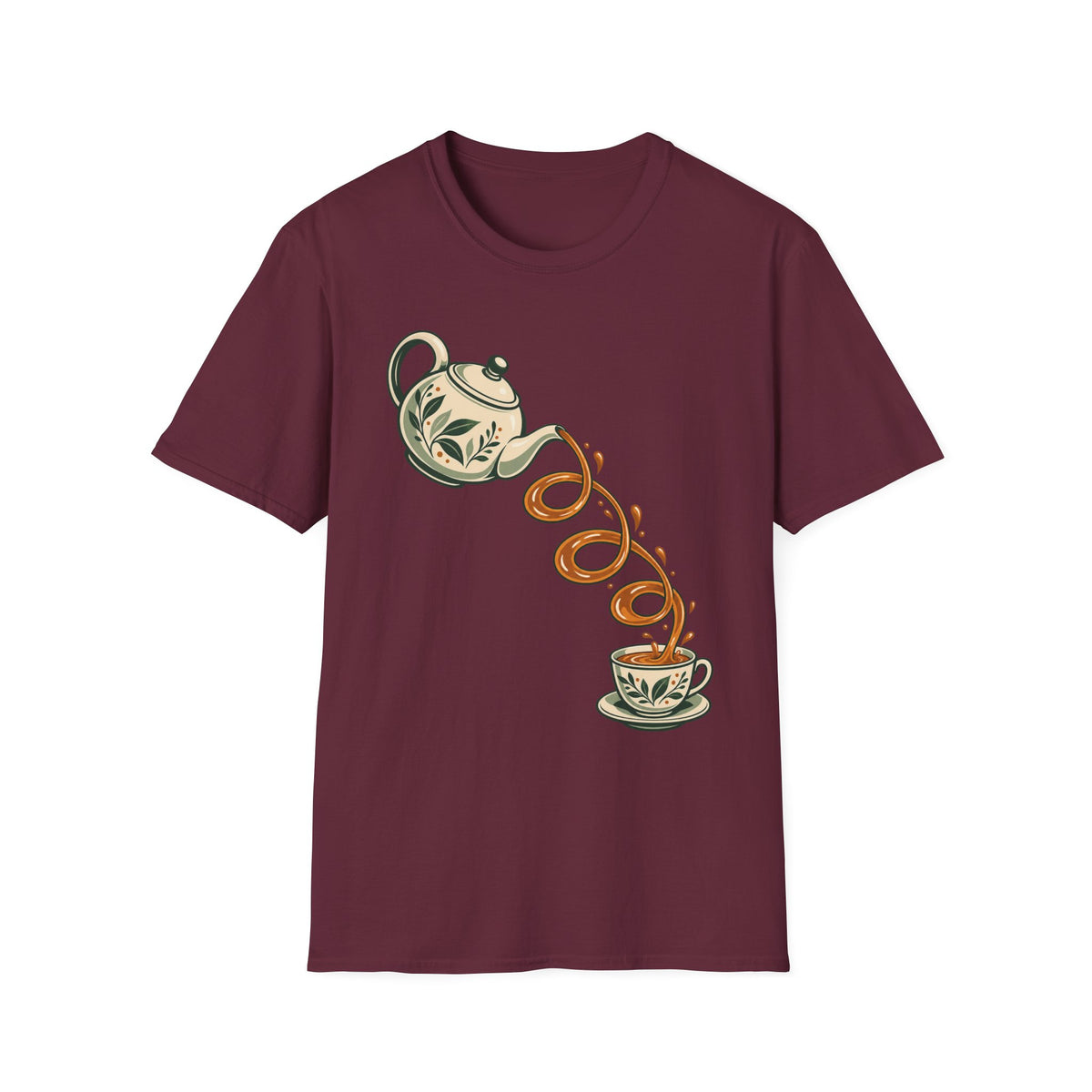 Coffee Lover T-Shirt with Vintage Teacup and Coffee Pot Design