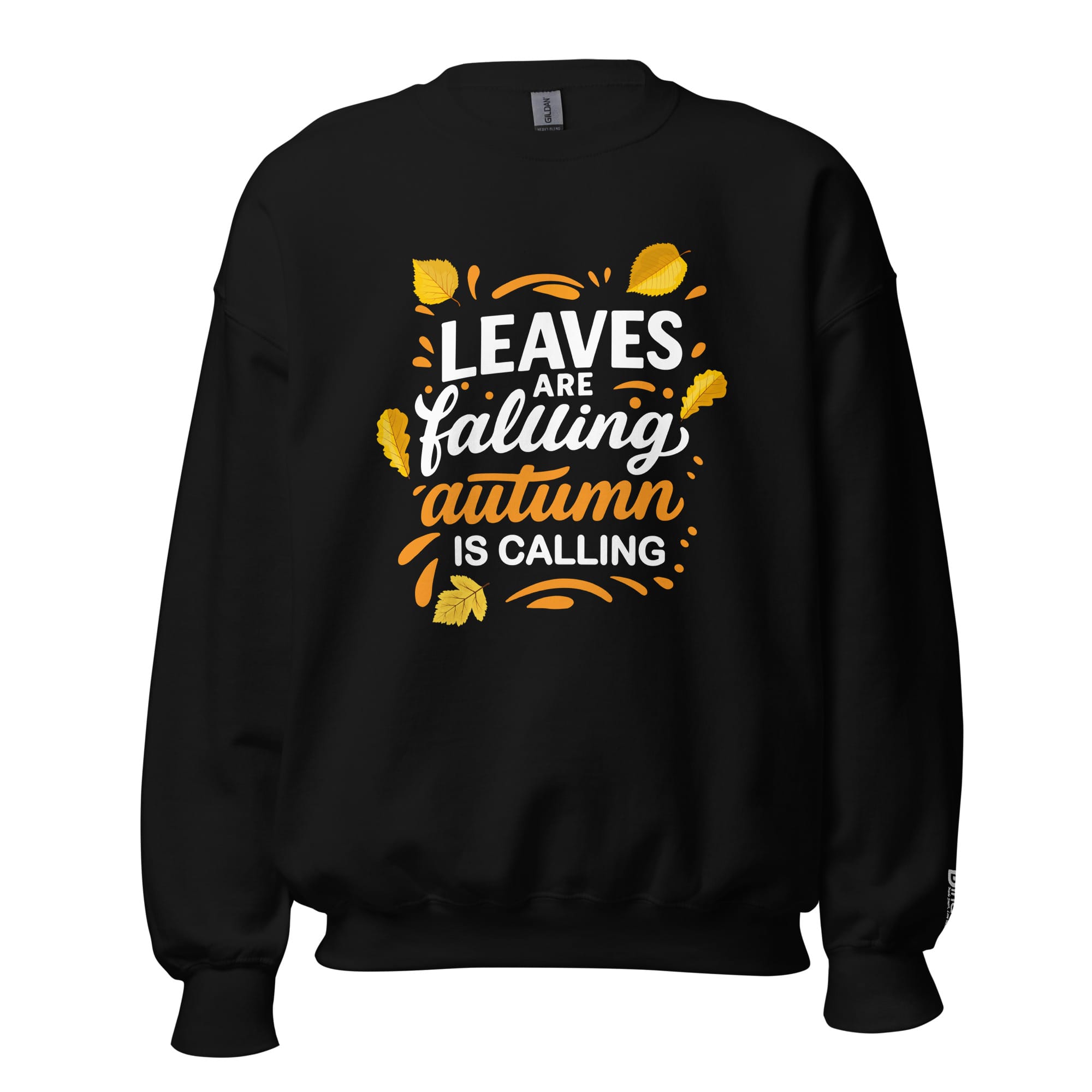 unisex-crew-neck-sweatshirt-black-front-6921db957646e.jpg Leaves are falling, autumn is calling Unisex Sweatshirt - Image 1