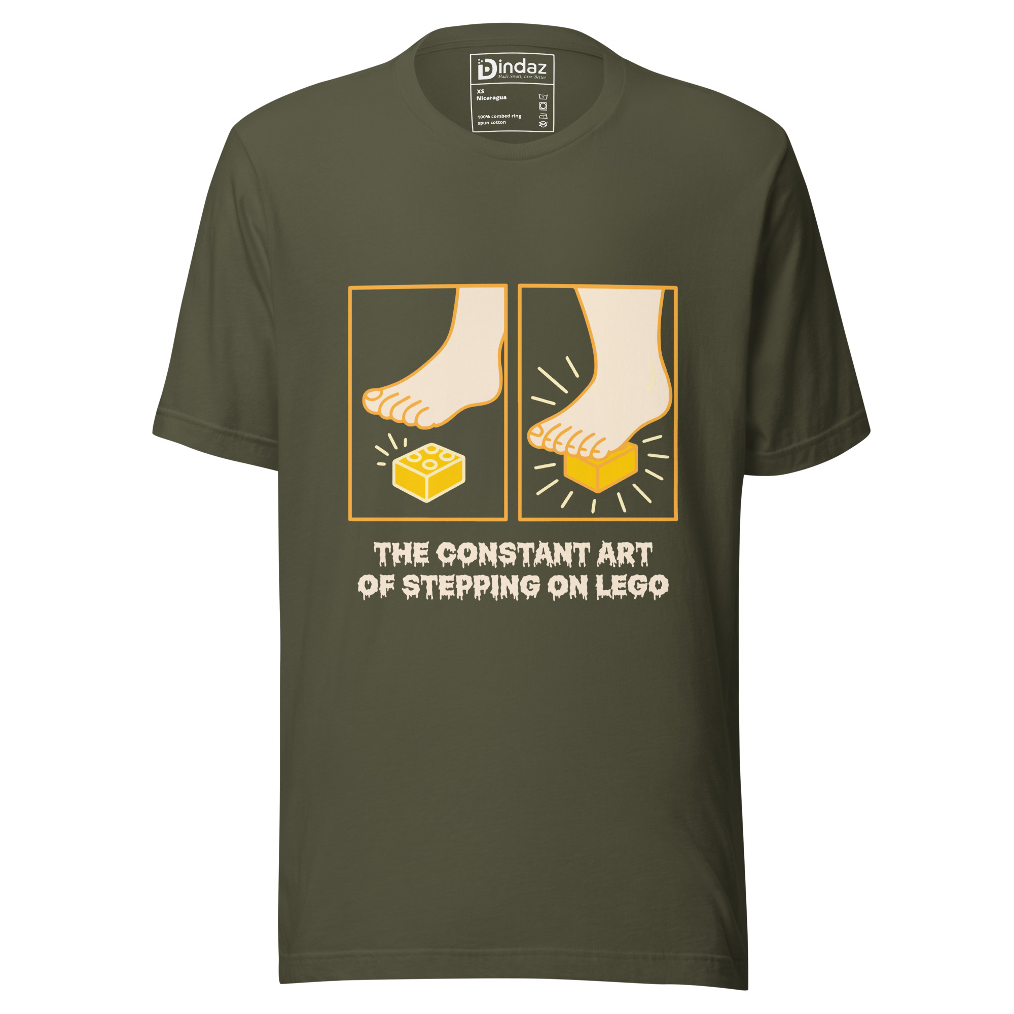 unisex-staple-t-shirt-military-green-front-692bb614963af.jpg The Constant Art Of Stepping On Lego T-shirt - Image 1