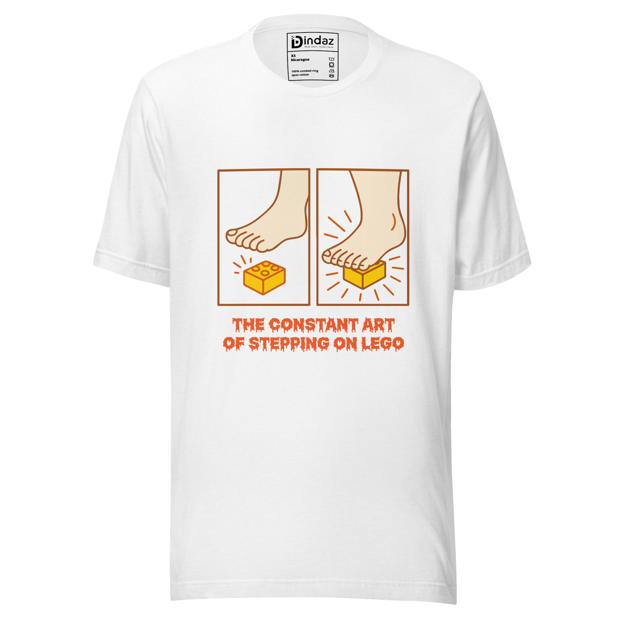 unisex-staple-t-shirt-solid-white-blend-front-692bb7985949f.jpg The Constant Art Of Stepping On Lego t-shirt - Image 1